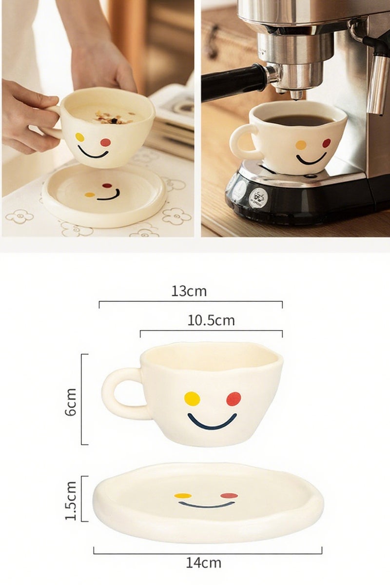 هومستر مجموعة فنجان قهوة سيراميك بوجه مبتسم وطبق – أناقة وبهجة لقهوتك اليومية - Image 2