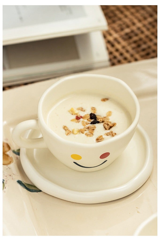 هومستر مجموعة فنجان قهوة سيراميك بوجه مبتسم وطبق – أناقة وبهجة لقهوتك اليومية - Image 3