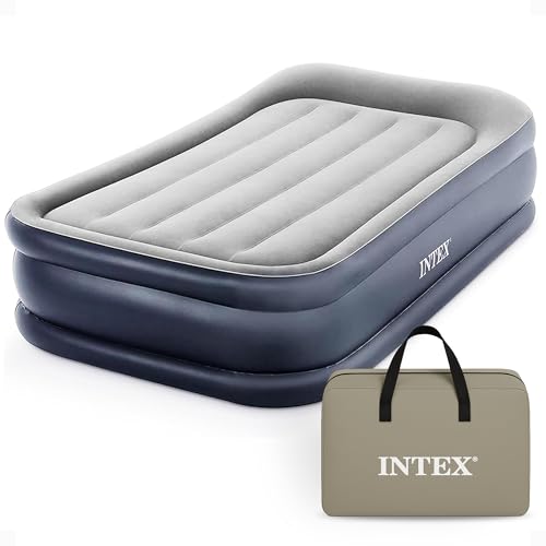 Intex 64131ED Dura-Beam Plus Deluxe Pillow: Fiber-Tech – Twin Size – Built-in Electric Pump – 16.5in Bed Height – 300lb Weight Capacity - Image 1