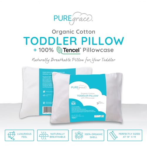 PUREgrace Tencel Toddler Pillow and Pillowcase Set – Organic Cotton Shell, Washable and Soft for Kids Ages 2-5, Perfect Size for Travel (14” x 19”) - Image 2