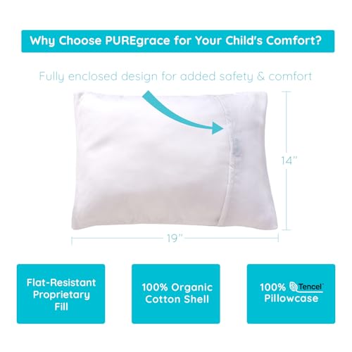 PUREgrace Tencel Toddler Pillow and Pillowcase Set – Organic Cotton Shell, Washable and Soft for Kids Ages 2-5, Perfect Size for Travel (14” x 19”) - Image 4