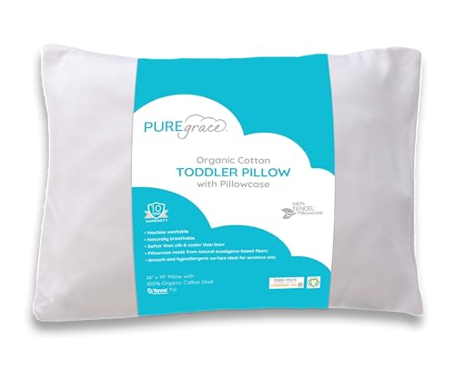 PUREgrace Tencel Toddler Pillow and Pillowcase Set – Organic Cotton Shell, Washable and Soft for Kids Ages 2-5, Perfect Size for Travel (14” x 19”) - Image 1