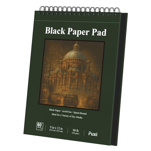 Fuxi Black Paper Sketchbook 9x12, 60 Sheets（90lb/150gsm） Hardcover Spiral Bound | Black Paper Notebook for Gel Pen, Colored Pencil, Artist Supplies for Adults, Teens & Students. - Image 1