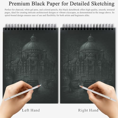 Fuxi Black Paper Sketchbook 9x12, 60 Sheets（90lb/150gsm） Hardcover Spiral Bound | Black Paper Notebook for Gel Pen, Colored Pencil, Artist Supplies for Adults, Teens & Students. - Image 5
