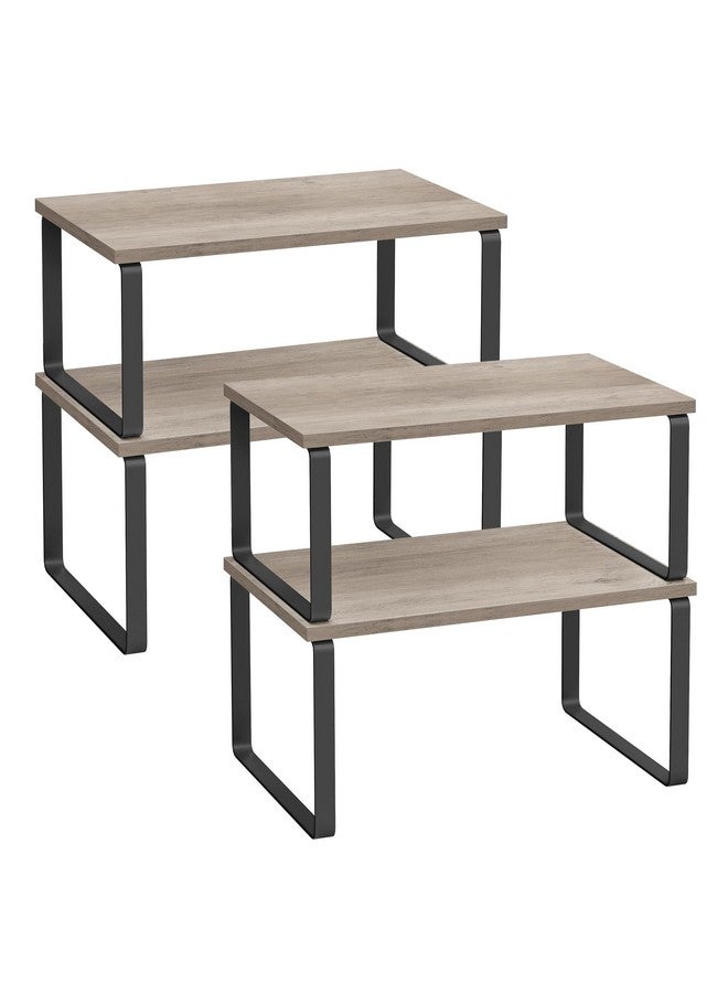 SONGMICS SONGMICS Cabinet Organizer Shelf, Set of 4 Kitchen Counter Shelves, Kitchen Storage, Spice Rack, Stackable, Expandable, Metal and Engineered Wood, Ink Black and Heather Greige UKCS021X02  - Image 1
