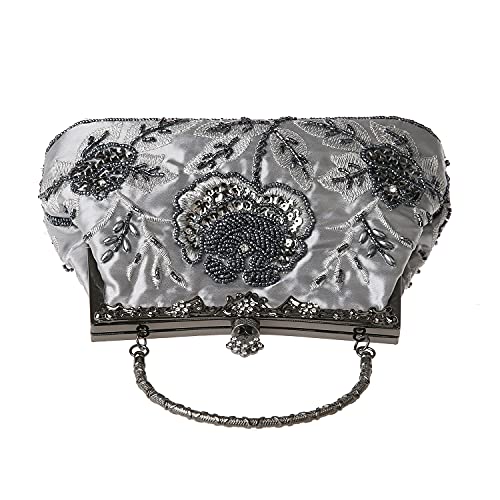 DA BODAN Womens Vintage Floral Beaded Rhinestone Embroidery Clutch Sequin Crossbody Bag Evening Handbag for Bridal Wedding Party Prom - Image 4