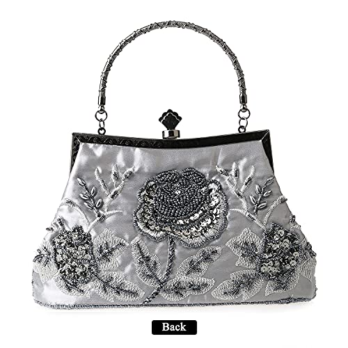 DA BODAN Womens Vintage Floral Beaded Rhinestone Embroidery Clutch Sequin Crossbody Bag Evening Handbag for Bridal Wedding Party Prom - Image 2