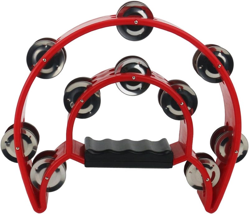 Ogrmar Double Row Handled Tambourine Metal Jingles Hand Held Percussion Drum with Ergonomic Handle Grip for Gift KTV/Party/Kids Toy (Red) - Image 1
