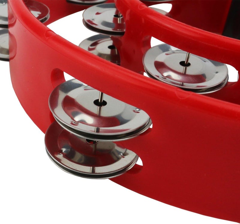 Ogrmar Double Row Handled Tambourine Metal Jingles Hand Held Percussion Drum with Ergonomic Handle Grip for Gift KTV/Party/Kids Toy (Red) - Image 2