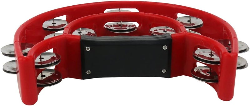Ogrmar Double Row Handled Tambourine Metal Jingles Hand Held Percussion Drum with Ergonomic Handle Grip for Gift KTV/Party/Kids Toy (Red) - Image 3