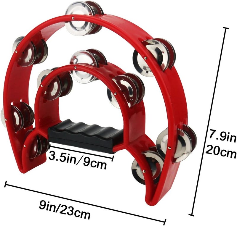 Ogrmar Double Row Handled Tambourine Metal Jingles Hand Held Percussion Drum with Ergonomic Handle Grip for Gift KTV/Party/Kids Toy (Red) - Image 5
