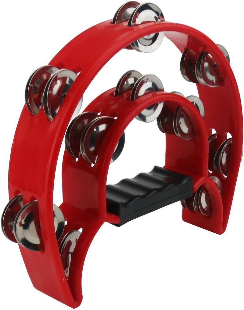 Ogrmar Double Row Handled Tambourine Metal Jingles Hand Held Percussion Drum with Ergonomic Handle Grip for Gift KTV/Party/Kids Toy (Red) - Image 4