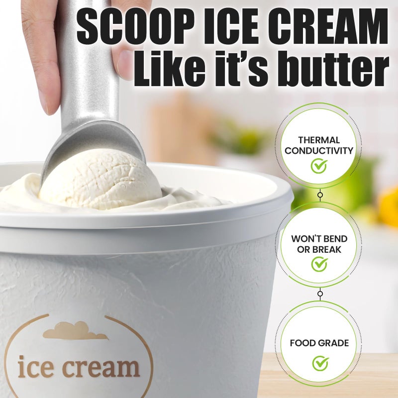 CUNSENR 7 inch Ice Cream Scoop - One-Piece Nonstick Aluminum Ice Cream Scooper - Professional Metal Ice Cream Spoon - Durable, Easy to Use & Clean - Lightweight Cookie Spoon - Scoop Ice Cream (Sliver) - Image 5