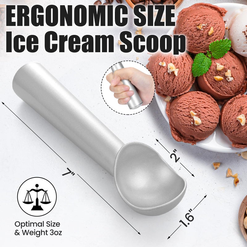 CUNSENR 7 inch Ice Cream Scoop - One-Piece Nonstick Aluminum Ice Cream Scooper - Professional Metal Ice Cream Spoon - Durable, Easy to Use & Clean - Lightweight Cookie Spoon - Scoop Ice Cream (Sliver) - Image 2