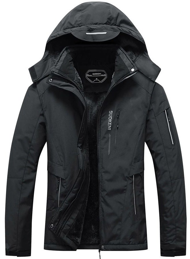 SUOKENI Women's Waterproof Warm Winter Snow Coat Hooded Raincoat Ski Snowboarding Jacket, Black, L - Image 1