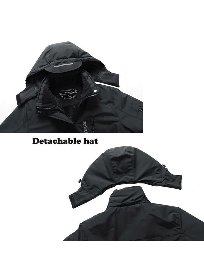 SUOKENI Women's Waterproof Warm Winter Snow Coat Hooded Raincoat Ski Snowboarding Jacket, Black, L - Image 4