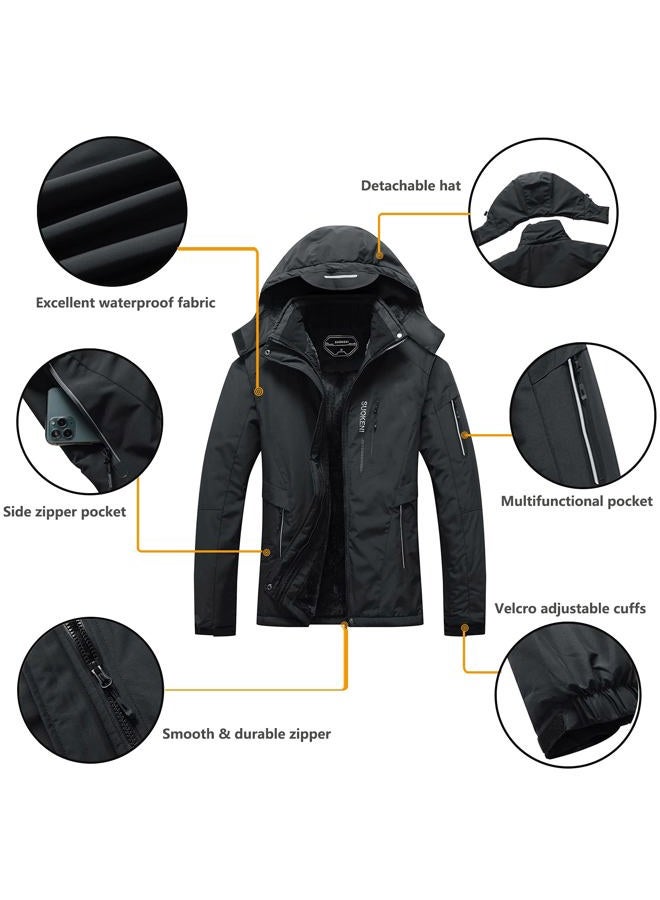 SUOKENI Women's Waterproof Warm Winter Snow Coat Hooded Raincoat Ski Snowboarding Jacket, Black, L - Image 5