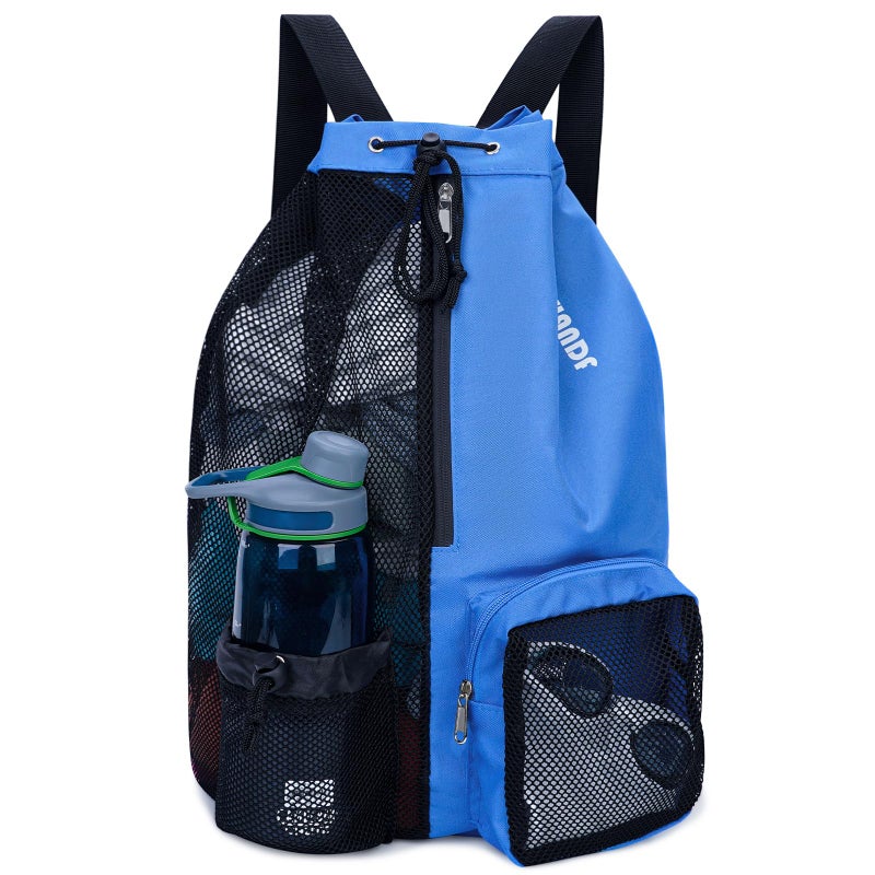 WANDF Swim Bag Mesh Drawstring Backpack with Wet Pocket for Swimming, Gym, and Workout Gear (Navy Blue) - Image 1