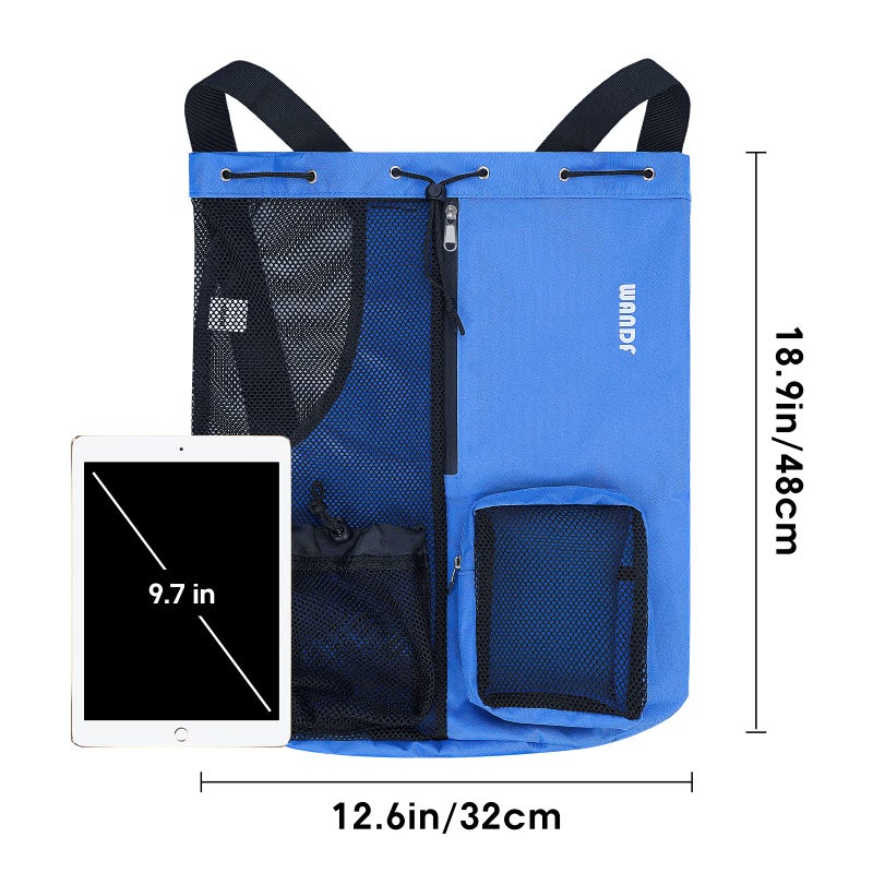 WANDF Swim Bag Mesh Drawstring Backpack with Wet Pocket for Swimming, Gym, and Workout Gear (Navy Blue) - Image 5