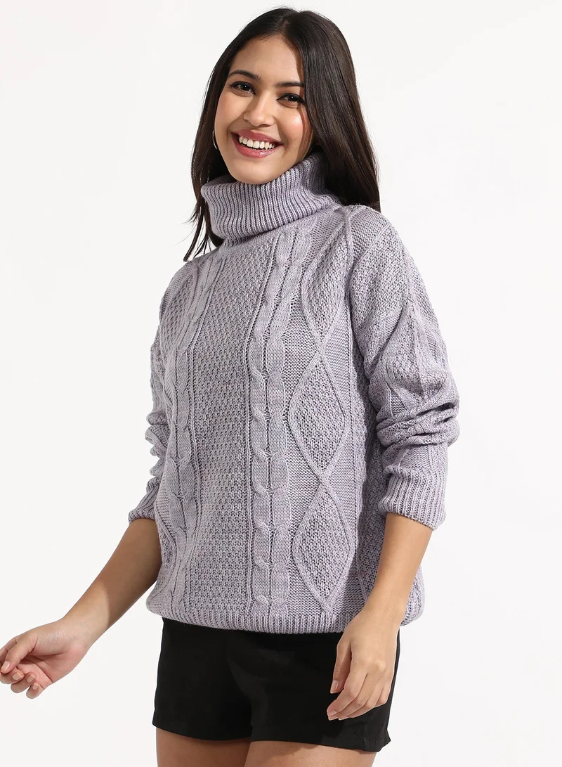 Pinacolada  Women's Moon Grey Cable Knit Sweater for Women | Best Price UAE