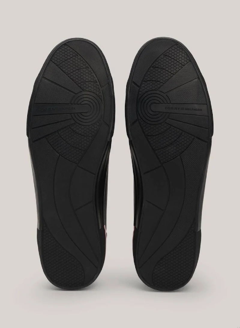 TOMMY HILFIGER Men's Signature Trim Logo Trainers - Leather mix upper, Black