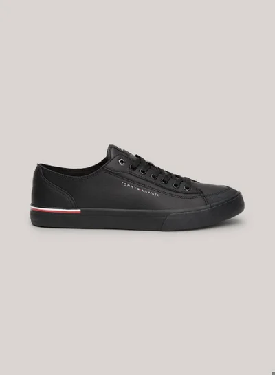 TOMMY HILFIGER Men's Signature Trim Logo Trainers -  Leather mix upper, Black