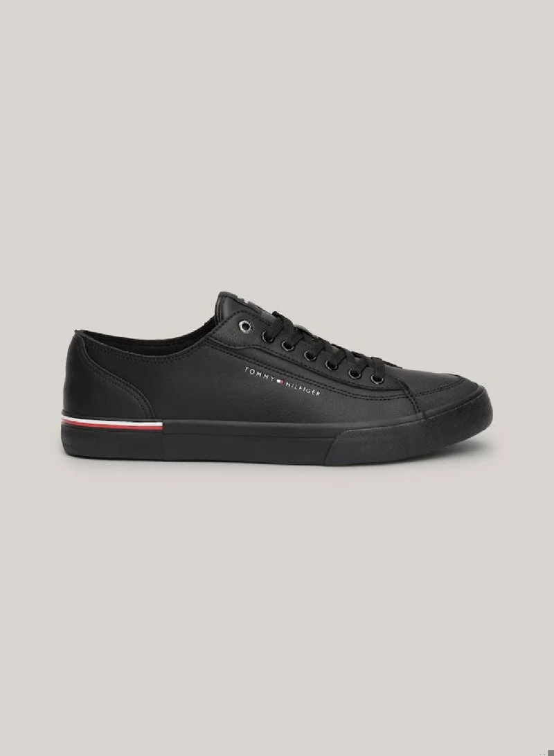 TOMMY HILFIGER Men's Signature Trim Logo Trainers - Leather mix upper, Black