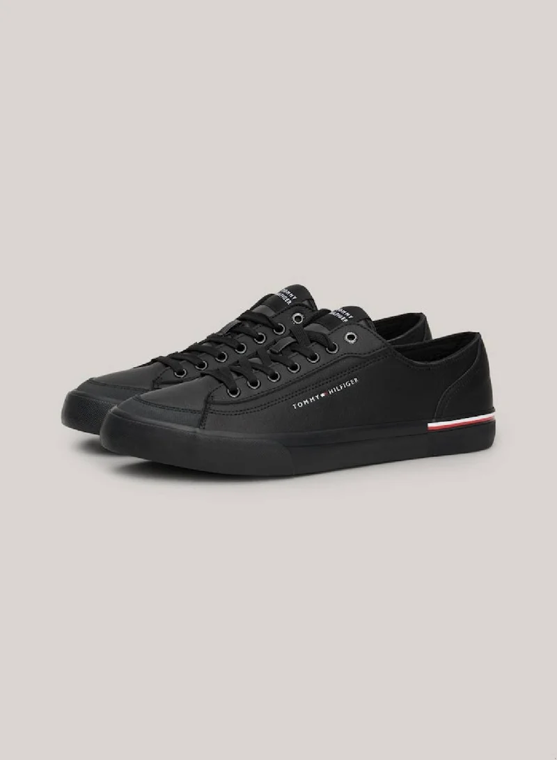 TOMMY HILFIGER Men's Signature Trim Logo Trainers - Leather mix upper, Black