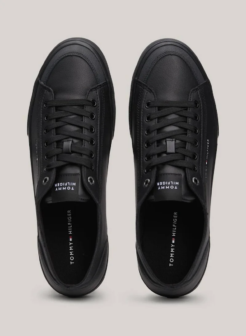 TOMMY HILFIGER Men's Signature Trim Logo Trainers - Leather mix upper, Black