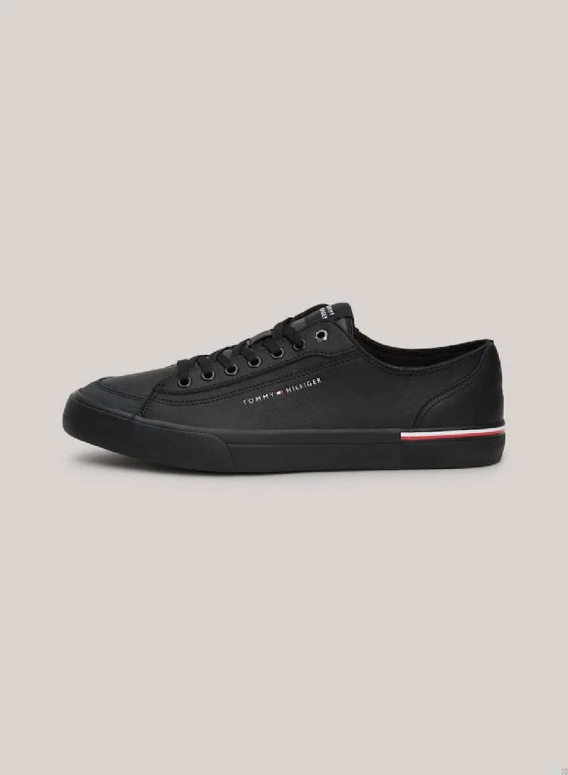 TOMMY HILFIGER Men's Signature Trim Logo Trainers - Leather mix upper, Black