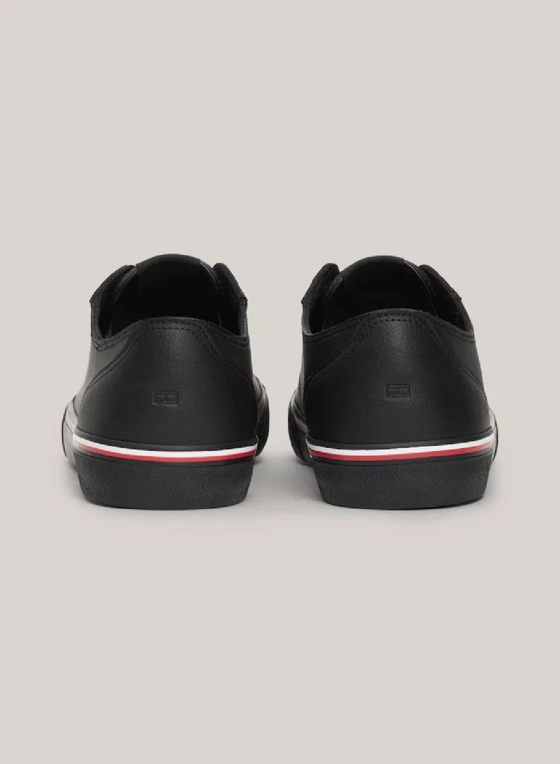 TOMMY HILFIGER Men's Signature Trim Logo Trainers - Leather mix upper, Black