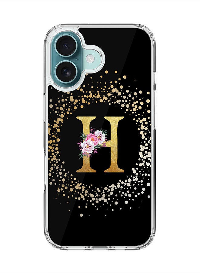 Stylizedd For iPhone 16 Case [Compatible with MagSafe] Slim Magnetic cover Clear Phone Case - Custom Monogram Floral - H ( Black ) - Image 1