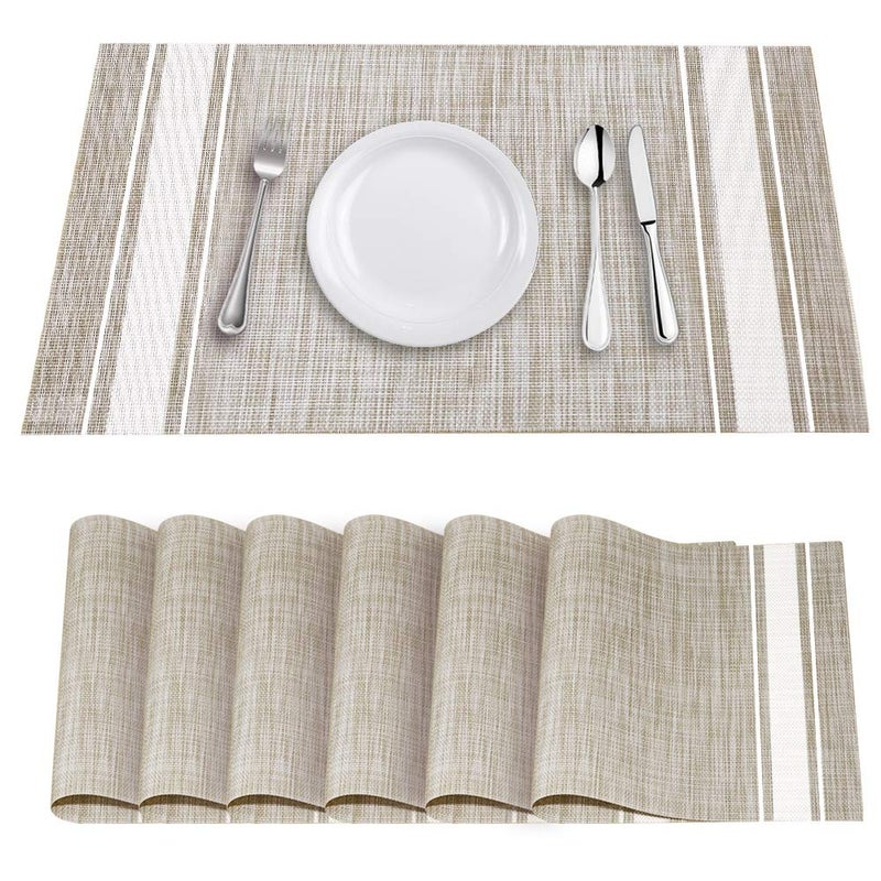 YOSICHY Table Mats Set of 6 Crossweave Woven Vinyl Placemats Heat Resistant NonSlip Kitchen Placemats for Dining Table Washable Easy to CleanWhite