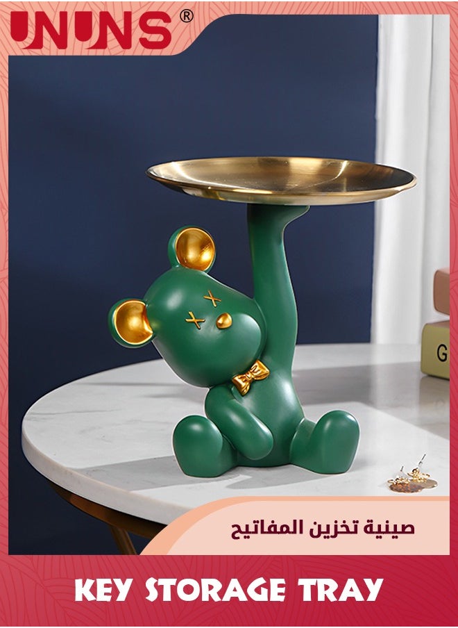 UNUNS Sitting Bear Key Storage Tray,Modern Art Gesture Resin Statues,Desktop Decor Storage Display For Living Room,Coffee Table,Entrance,Dresser,Office Entrance Storage,Green  - Image 1
