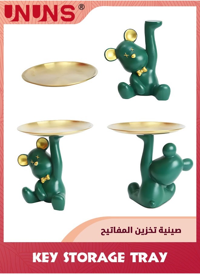 UNUNS Sitting Bear Key Storage Tray,Modern Art Gesture Resin Statues,Desktop Decor Storage Display For Living Room,Coffee Table,Entrance,Dresser,Office Entrance Storage,Green  - Image 3