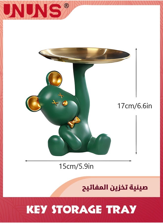 UNUNS Sitting Bear Key Storage Tray,Modern Art Gesture Resin Statues,Desktop Decor Storage Display For Living Room,Coffee Table,Entrance,Dresser,Office Entrance Storage,Green  - Image 2