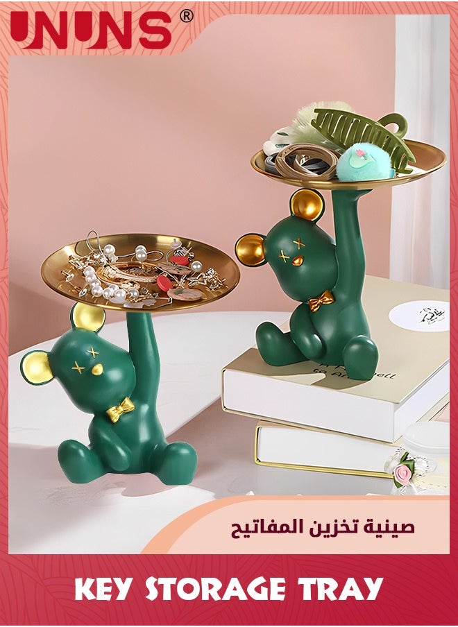 UNUNS Sitting Bear Key Storage Tray,Modern Art Gesture Resin Statues,Desktop Decor Storage Display For Living Room,Coffee Table,Entrance,Dresser,Office Entrance Storage,Green  - Image 4