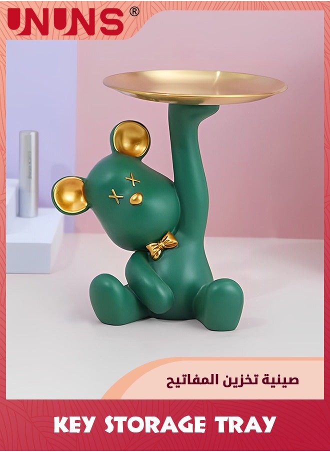 UNUNS Sitting Bear Key Storage Tray,Modern Art Gesture Resin Statues,Desktop Decor Storage Display For Living Room,Coffee Table,Entrance,Dresser,Office Entrance Storage,Green  - Image 5