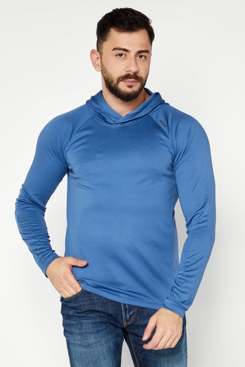 Alive Men Sportswear Fit Long Sleeve Outdoor Hoodie, Blue - Image 1