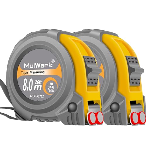 MulWark 2 Pack Metric Tape Measure Easy Read Measuring Tape Retractable with Fractions 18 BothSide Metal Blade Magnetic Hook Shockproof Case for Construction Carpenter Architect Woodworking - Image 1
