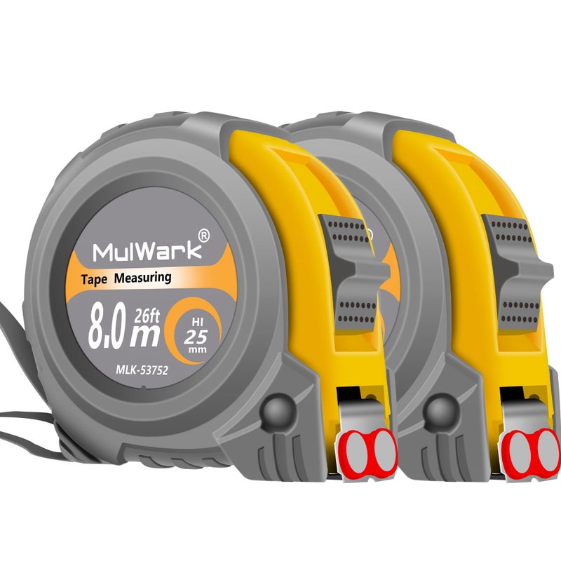 MulWark 2 Pack Metric Tape Measure Easy Read Measuring Tape Retractable with Fractions 18 BothSide Metal Blade Magnetic Hook Shockproof Case for Construction Carpenter Architect Woodworking - Image 2