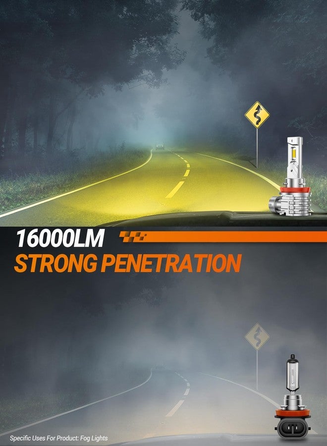 الختم مصابيح ضباب LED صفراء من SEALIGHT H8/H11، بقوة 16000 لومن، مصابيح ضباب LED صفراء كهرمانية H8/H16 فائقة السطوع، سطوع أعلى بنسبة 1000%، سهلة التركيب والتشغيل، عبوة من قطعتين - Image 2