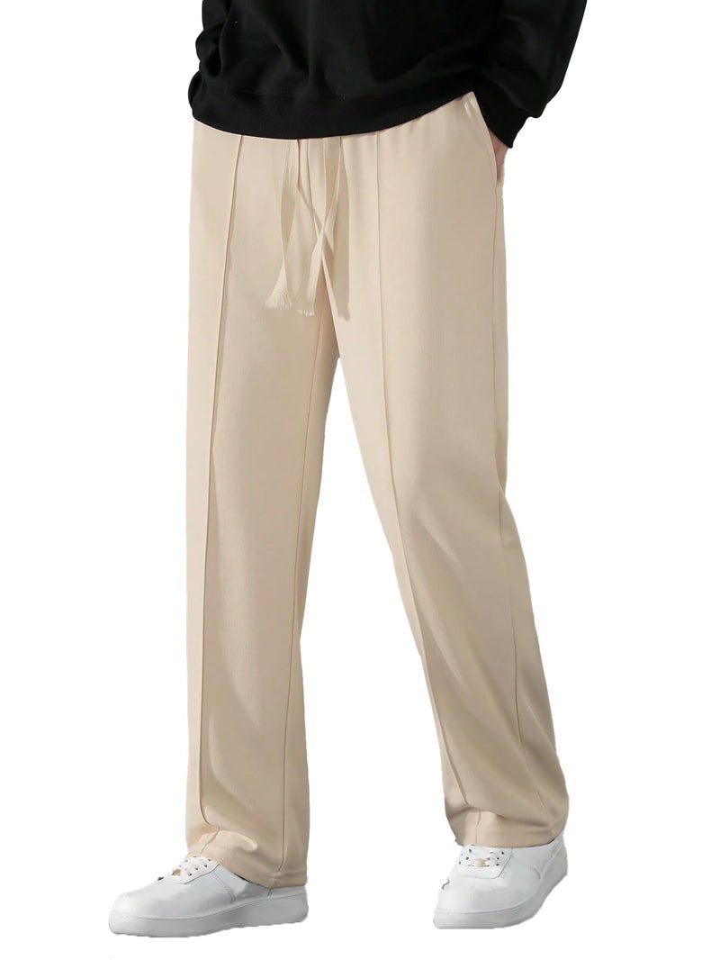 KAJARU Casual Straight Leg Trousers for Men, Drawstring Waist (in, Alpha, 2XL, OFFWHITE) - Image 1