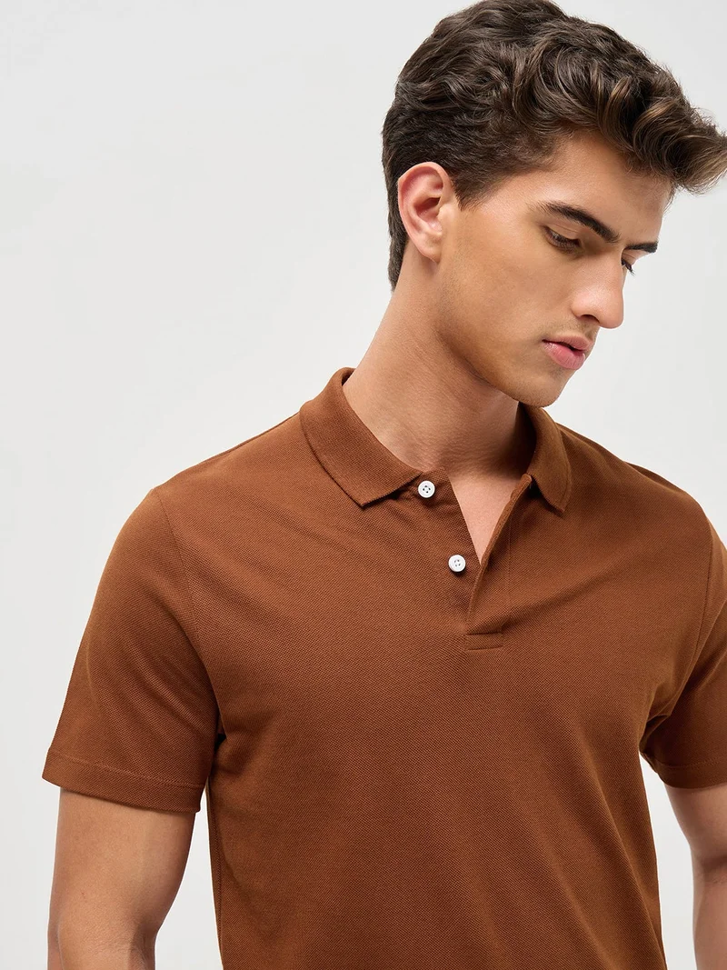 Urbano Fashion  Urbano Fashion Men's Chocolare Brown Solid Regular Fit Half Sleeve Cotton Polo T-Shirt  | Best Price UAE