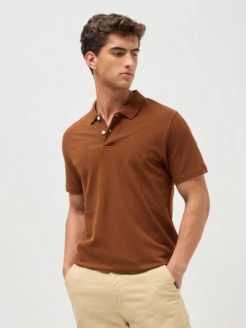 Urbano Fashion Men's Chocolare Brown Solid Regular Fit Half Sleeve Cotton Polo T-Shirt
