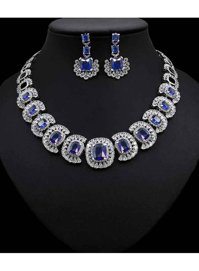 Mark Fairwhale Wedding Jewelry Zircon Collarbone Necklace Earring Set - Image 1