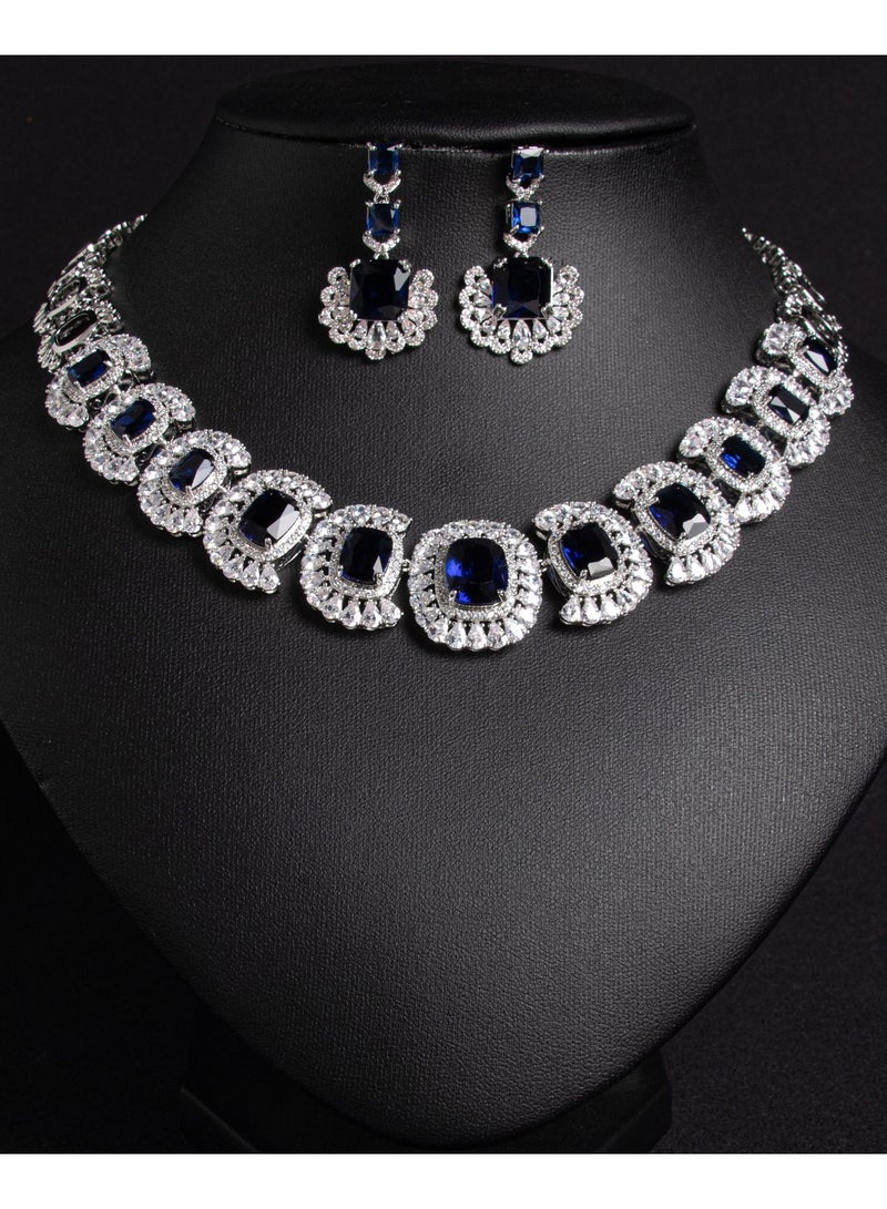 Mark Fairwhale Wedding Jewelry Zircon Collarbone Necklace Earring Set - Image 2