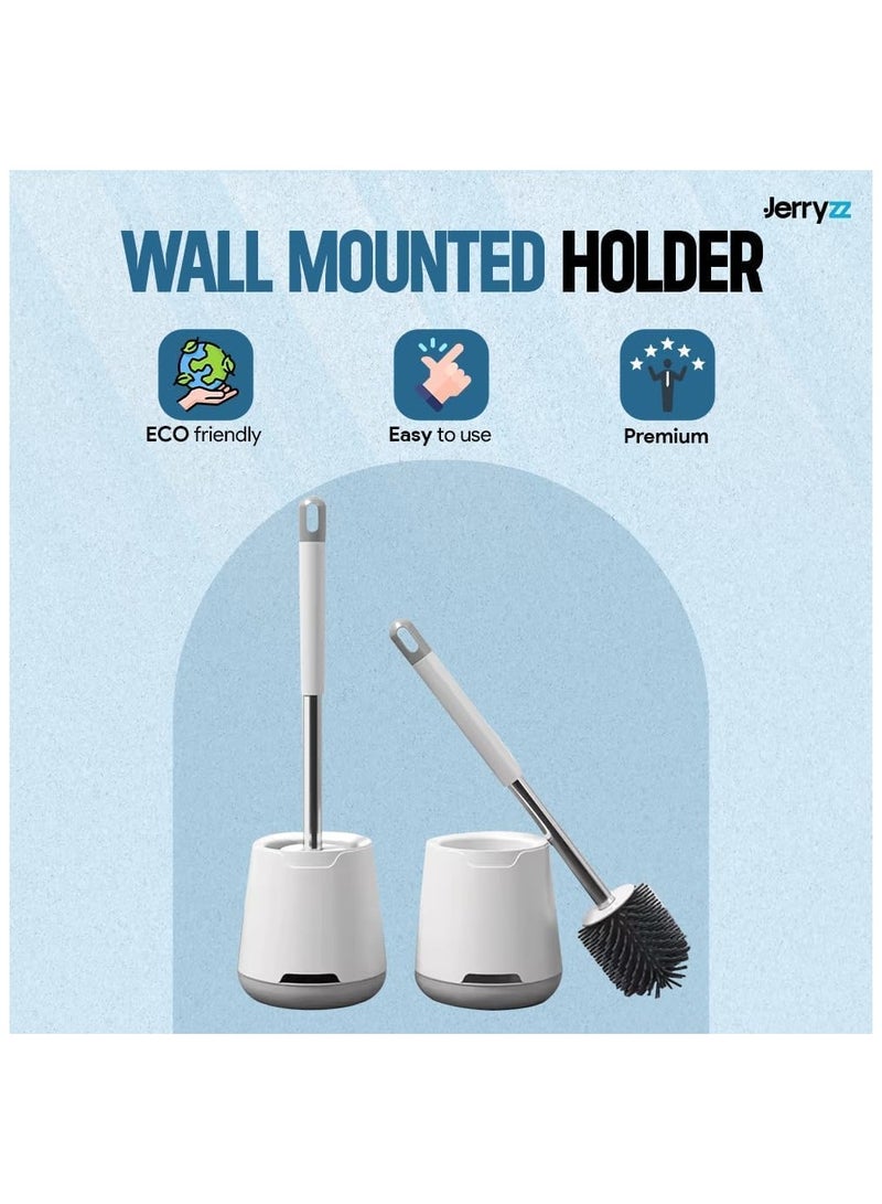 NANAO طقم فرشاة مرحاض وحامل 2 قطعة، فرشاة تنظيف مرحاض سيليكون لتنظيف عميق لوعاء المرحاض مع حامل مهوى ومقبض طويل للحمام، فرشاة تنظيف مرحاض قائمة على الأرض - Image 3