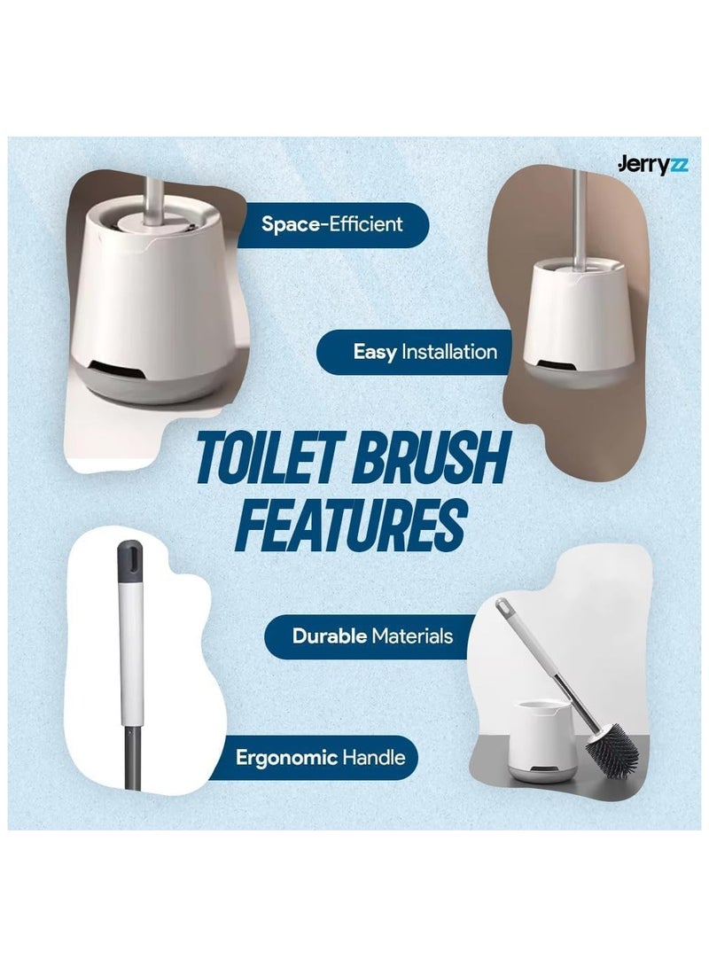 NANAO طقم فرشاة مرحاض وحامل 2 قطعة، فرشاة تنظيف مرحاض سيليكون لتنظيف عميق لوعاء المرحاض مع حامل مهوى ومقبض طويل للحمام، فرشاة تنظيف مرحاض قائمة على الأرض - Image 4