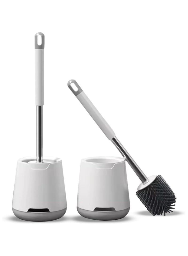 NANAO طقم فرشاة مرحاض وحامل 2 قطعة، فرشاة تنظيف مرحاض سيليكون لتنظيف عميق لوعاء المرحاض مع حامل مهوى ومقبض طويل للحمام، فرشاة تنظيف مرحاض قائمة على الأرض - Image 1